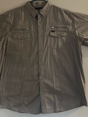 Rocawear Men's Short-Sleeve Button-Up Shirt - Gray embroidered back size 4XLT